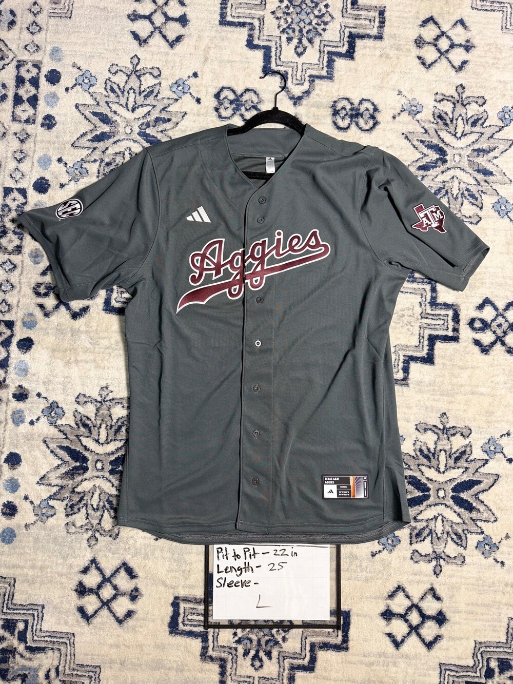 adidas Texas A&M Aggies Baseball Jersey Large Gray Full Button